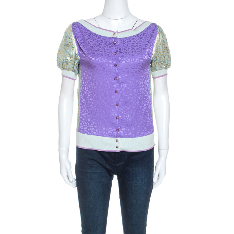 Louis Vuitton Multicolor Silk Metallic Weave Detail Buttoned Top S