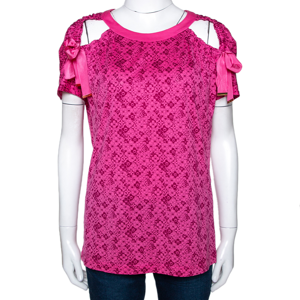 Louis Vuitton Pink Cosmic Blossom Print Cotton Tie Detail Top L Louis ...