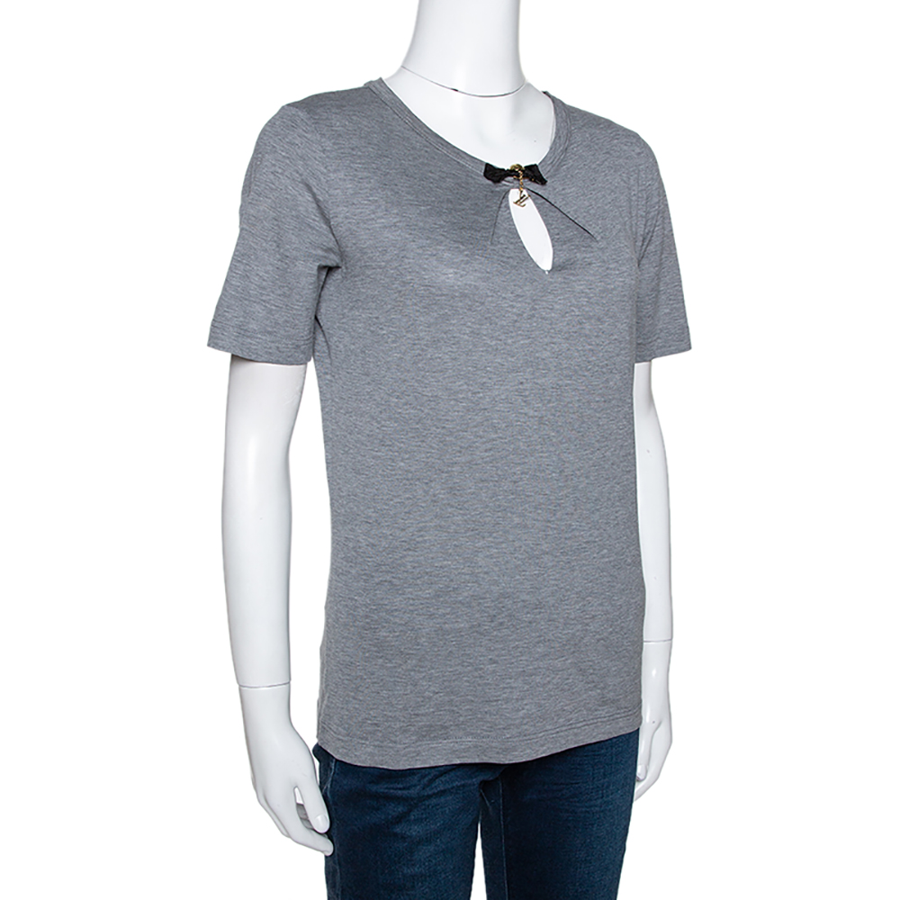 

Louis Vuitton Grey Melange Cotton Jersey Bow Detail T-Shirt