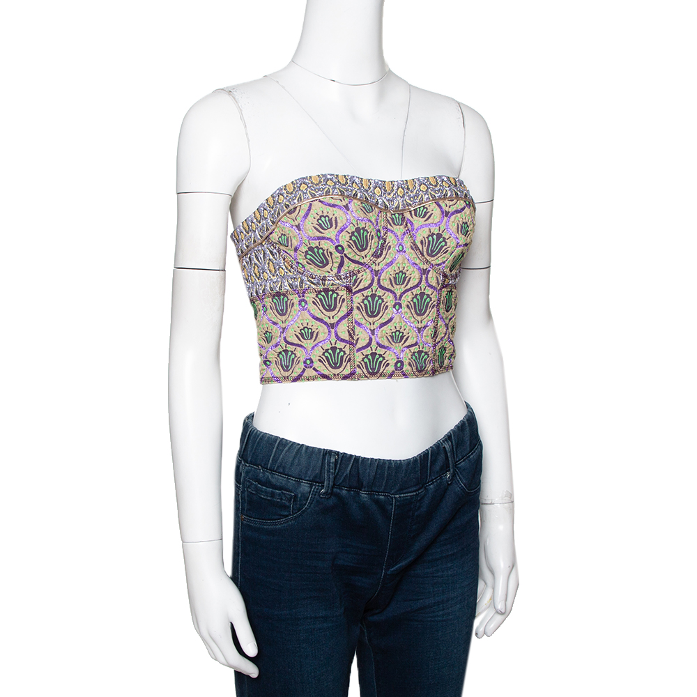 Louis Vuitton Multicolor Lurex Jacquard Strapless Crop Top M Louis ...