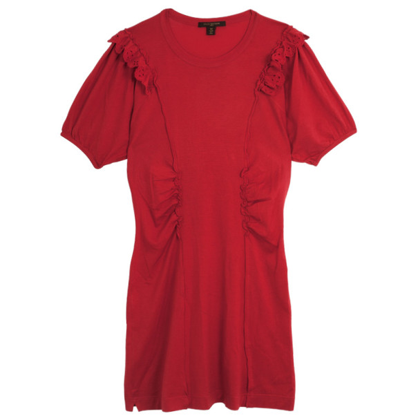 Pre Owned Louis Vuitton Red Cotton Short Sleeved Dress M