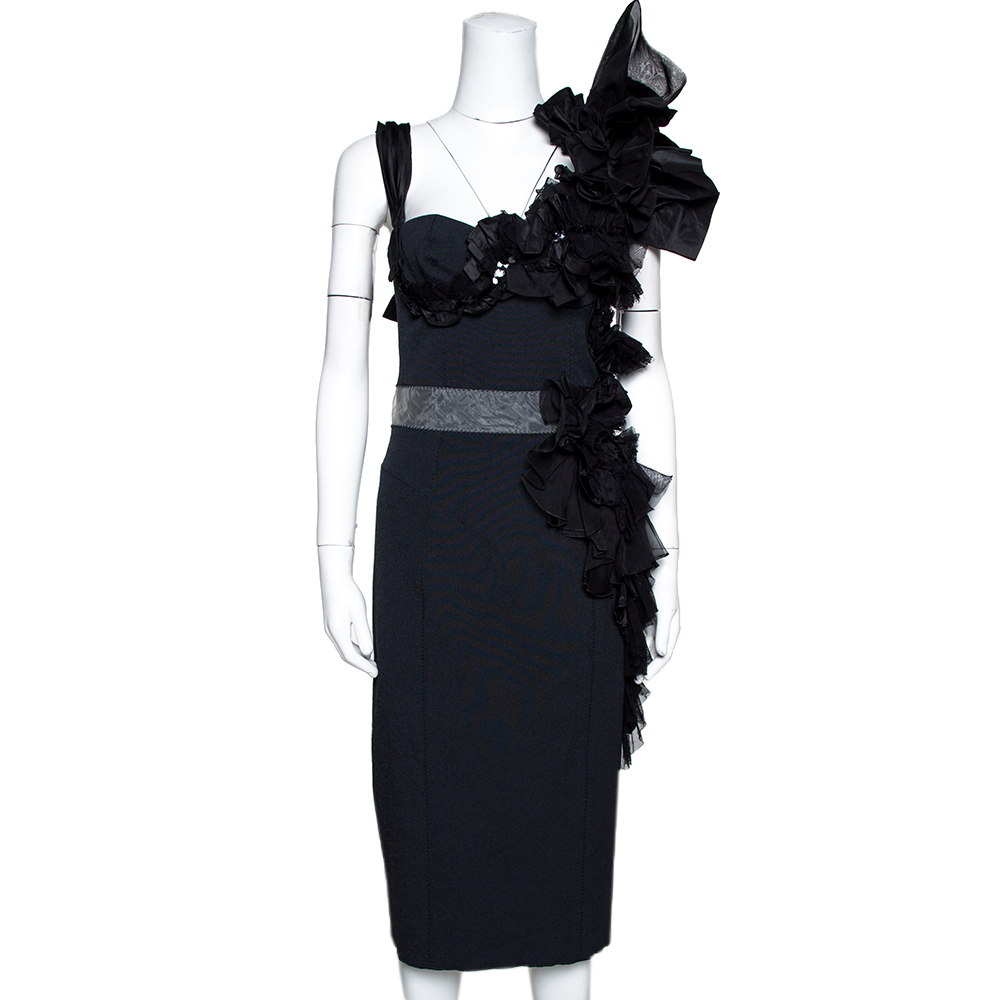 Pre Owned فستان لوي فيتون بلا أكمام مزخرف و منفوش أسود مقاس وسط (ميديوم)