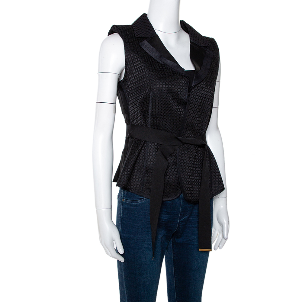 

Louis Vuitton Black Silk & Cotton Lace Belted Vest Jacket