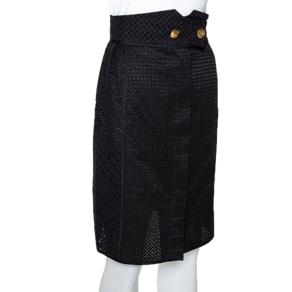 

Louis Vuitton Black Cotton & Silk Lace Paneled Fitted Skirt