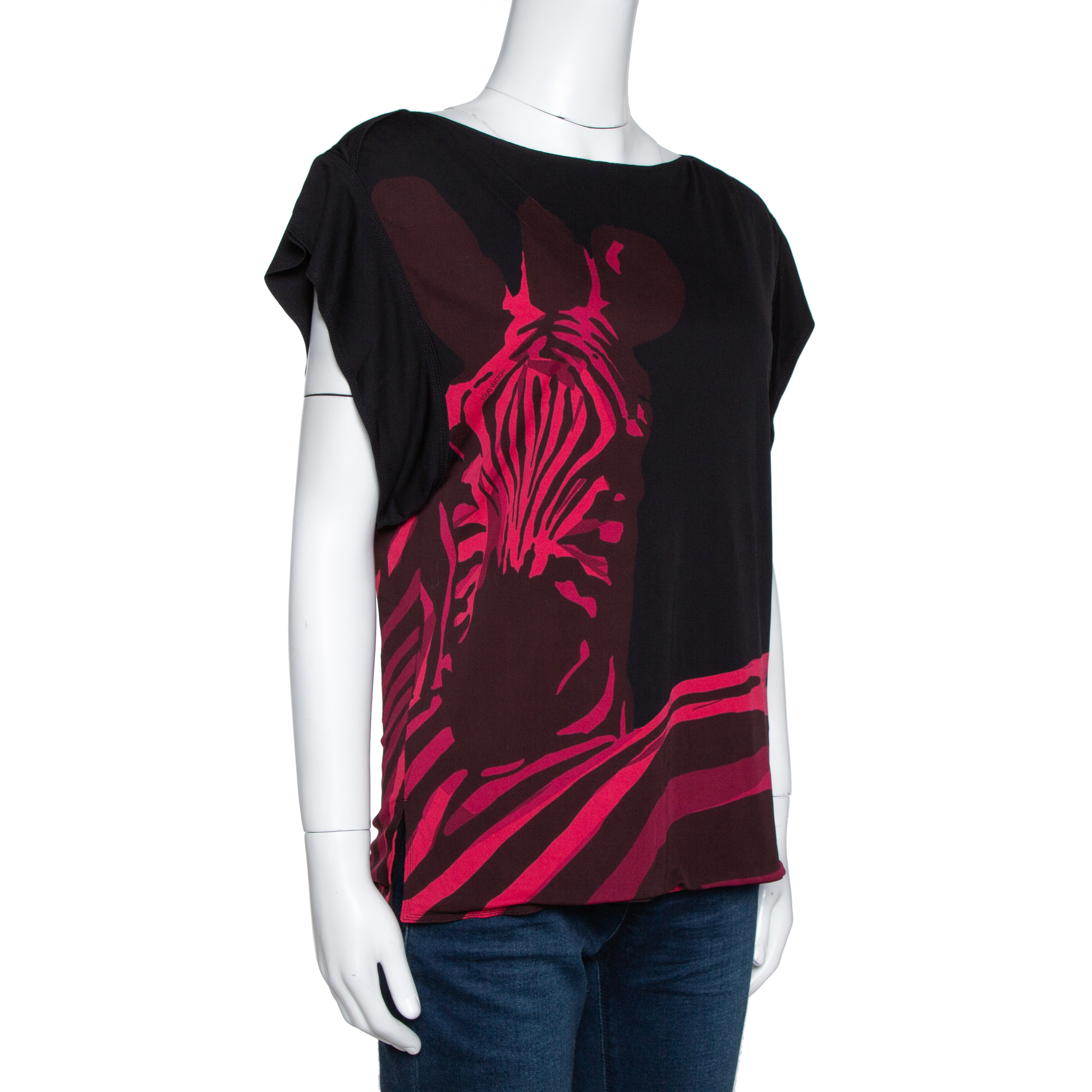 

Louis Vuitton Black & Pink Printed Jersey Short Sleeve Top