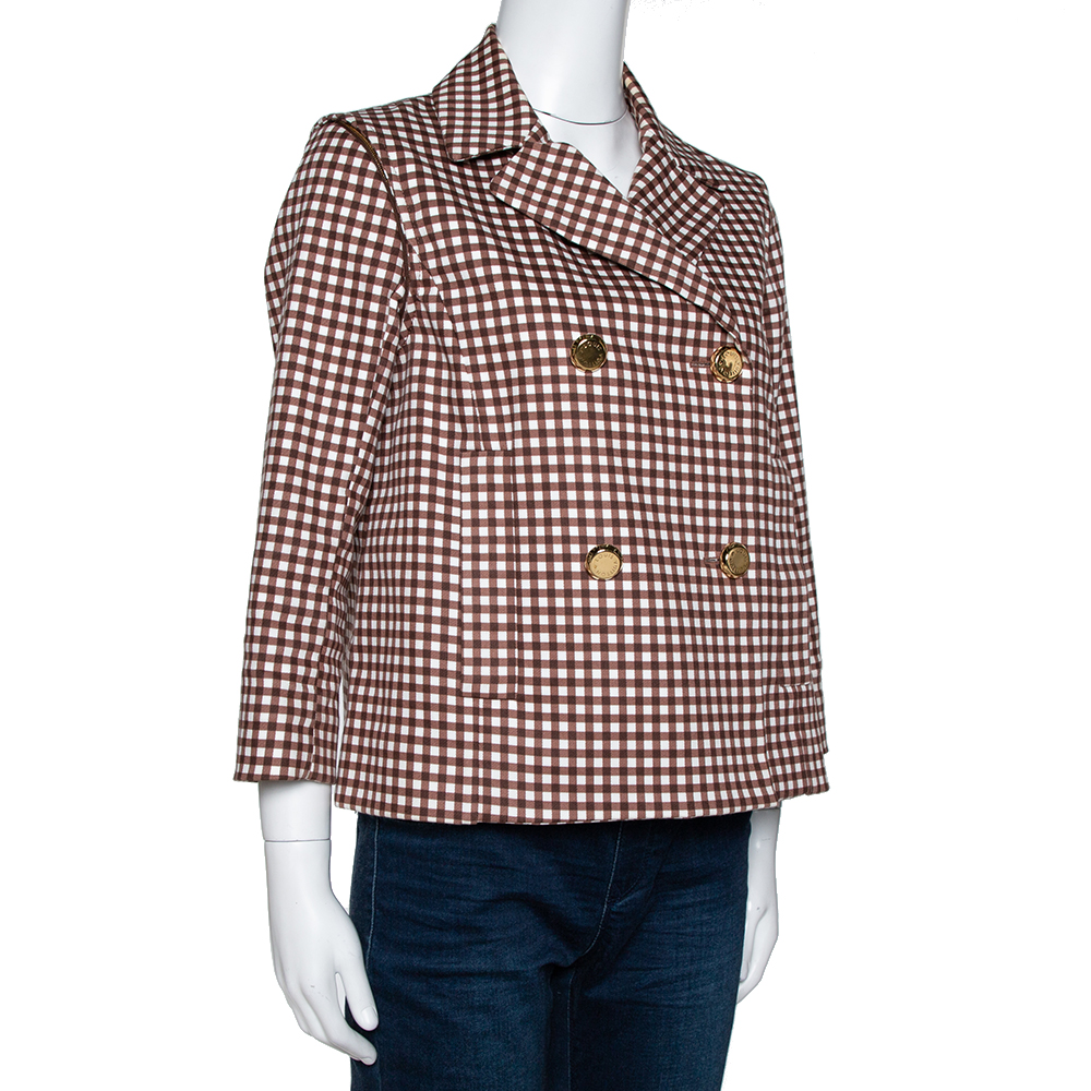 

Louis Vuitton Brown Gingham Check Detachable Sleeve Short Coat