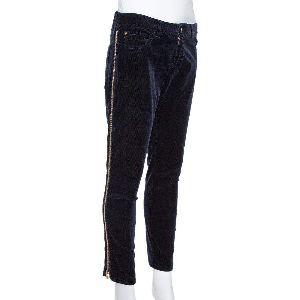 

Louis Vuitton Navy Blue Corduroy Side Zip Detail Pants