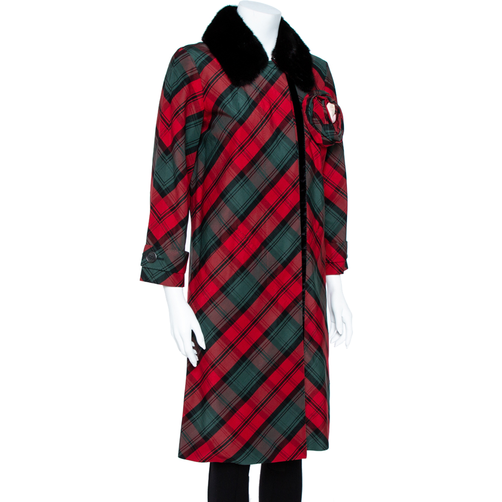 

Louis Vuitton Red Tartan Check Detachable Mink Collar Coat