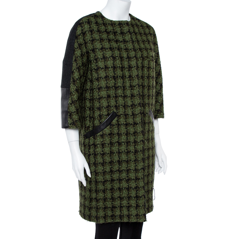 

Louis Vuitton Green Tweed & Leather Trim Coat