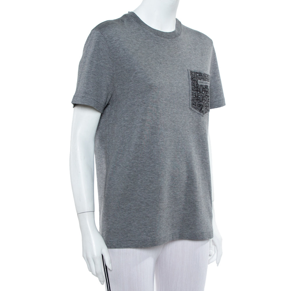 

Louis Vuitton Grey Cotton Pocket Print Detail T Shirt