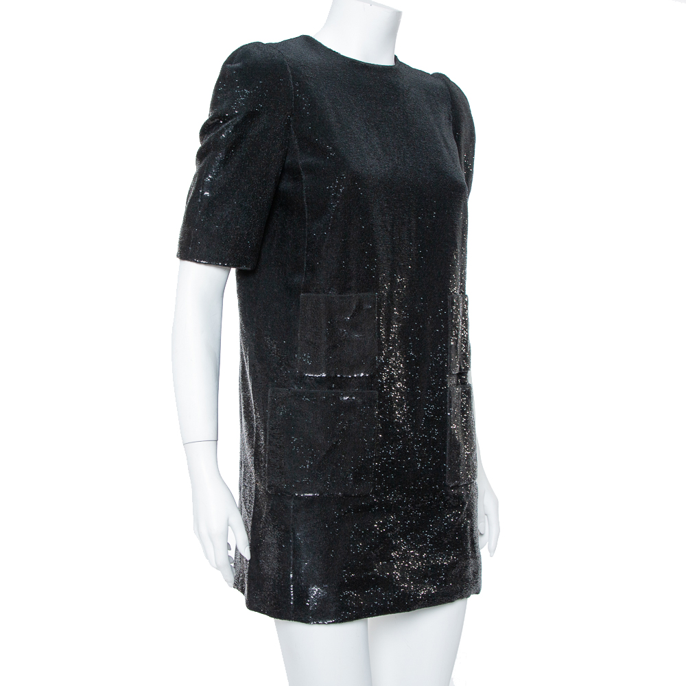 

Louis Vuitton Black Sequin Embellished Short Sleeve Shift Dress