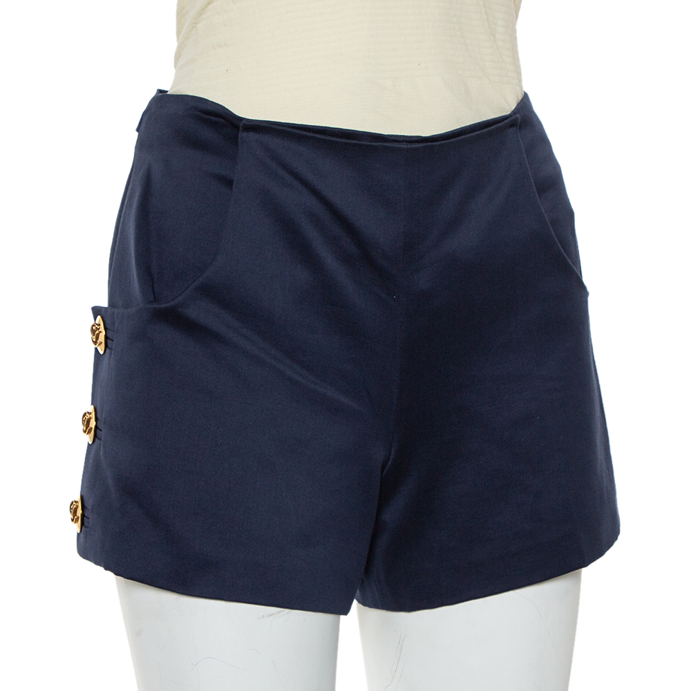 

Louis Vuitton Navy Blue Cotton Button Detail Shorts