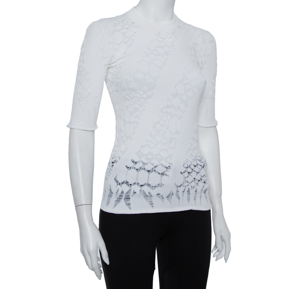 

Louis Vuitton White Lace Knit Crewneck Top