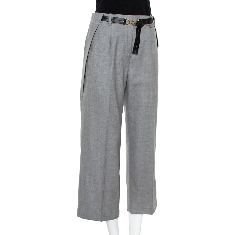 

Louis Vuitton Grey Wool Pocket Overlap Detail Belted Cropped Trousers