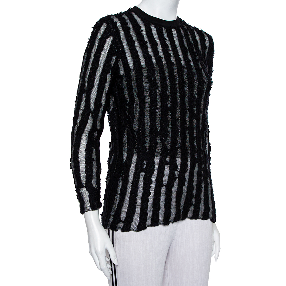 

Louis Vuitton Black Wool & Mesh Striped Crewneck Sweater
