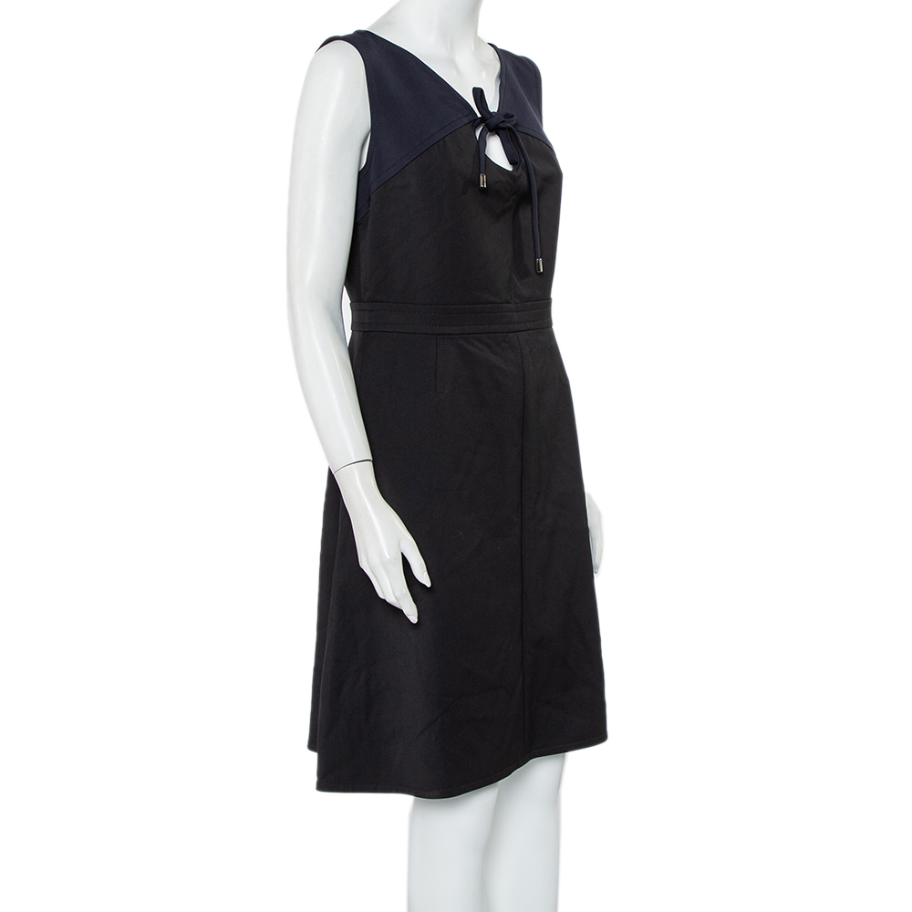 

Louis Vuitton Black Wool Contrast Paneled Tie Detail Sleeveless Midi Dress