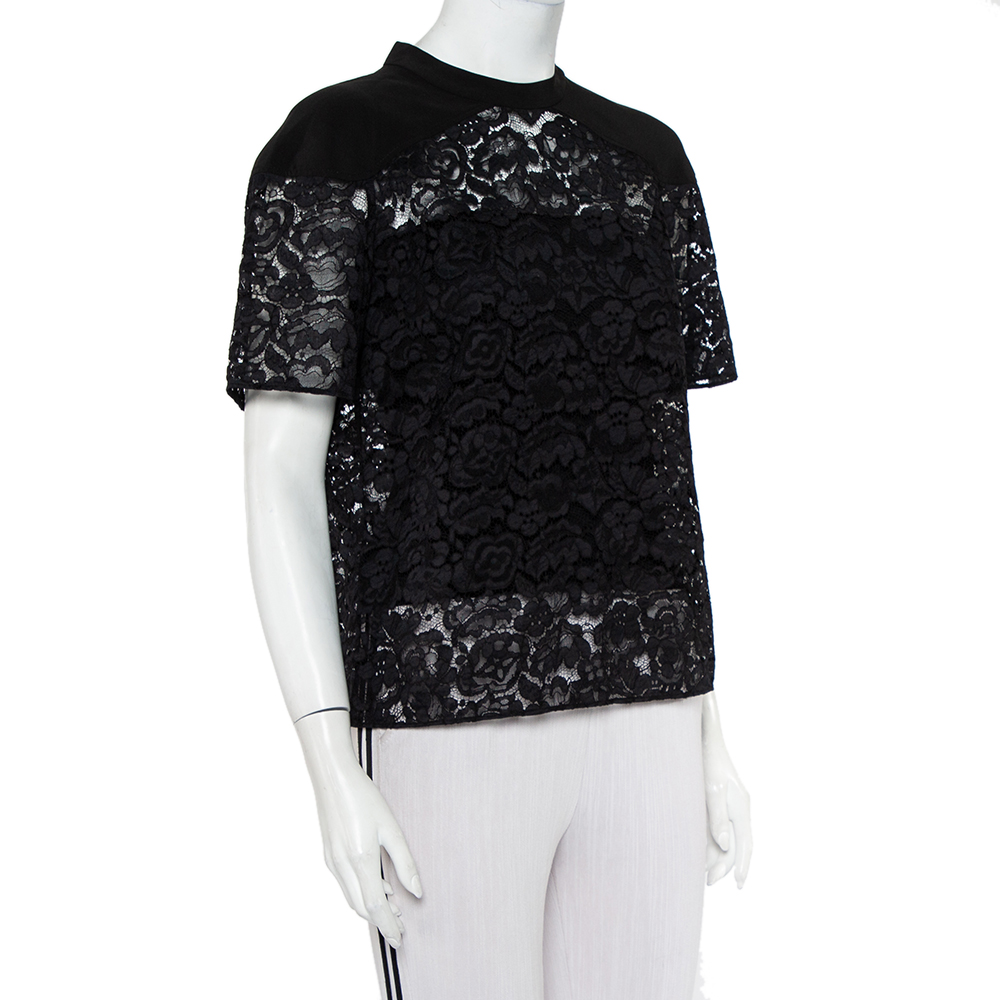 

Louis Vuitton Black Lace & Silk Paneled Neck Tie Detail Top