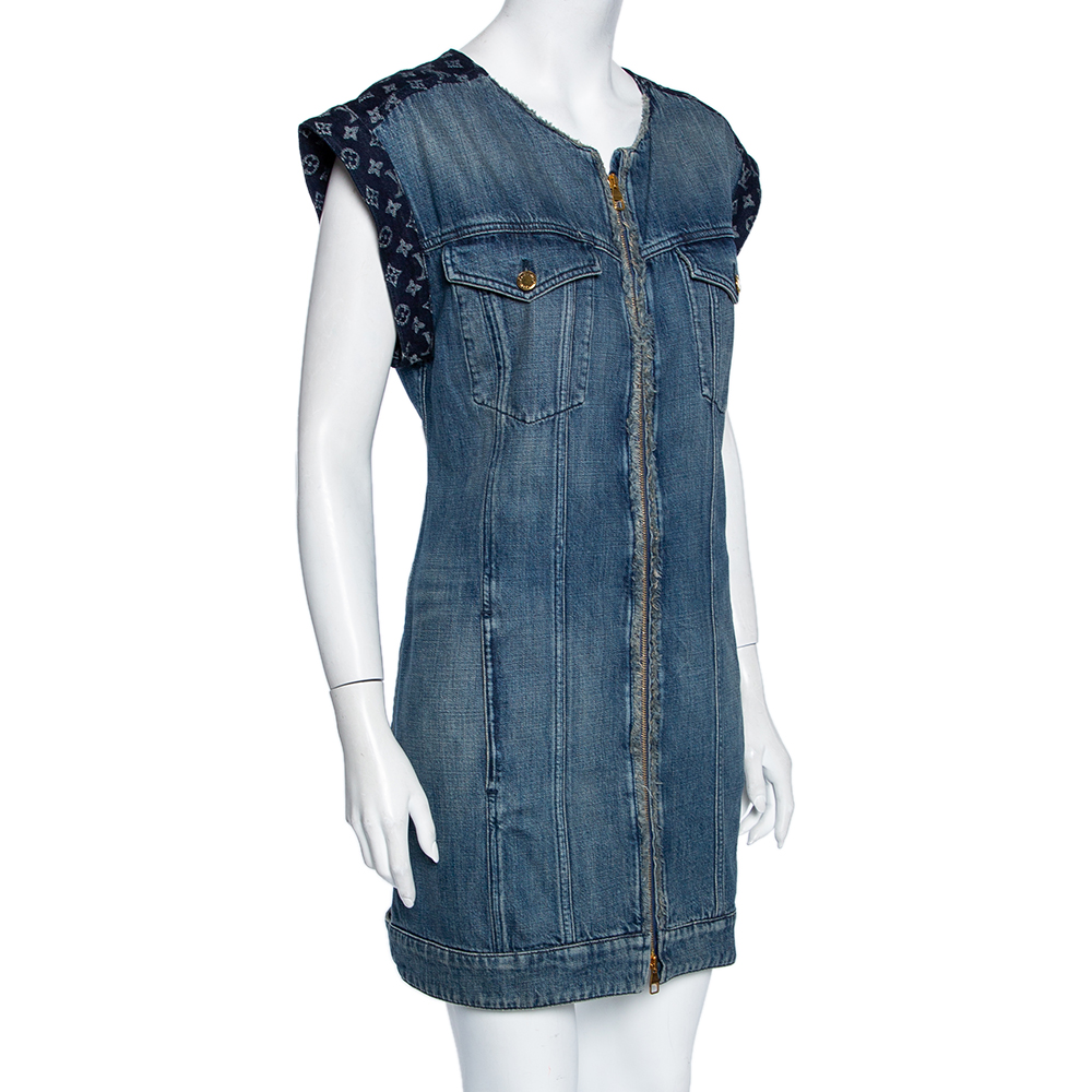 

Louis Vuitton Two Tone Denim Logo Monogram Paneled Shift Dress, Blue