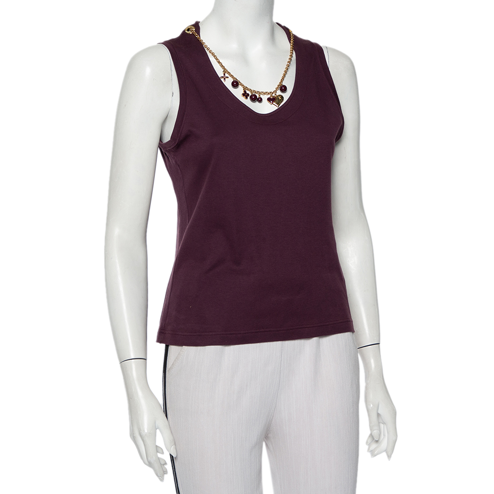 

Louis Vuitton Purple Cotton Knit Neck Charm Detail Tank Top