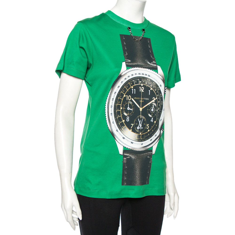 

Louis Vuitton Green Printed Jersey Chain Detail Short Sleeve T-Shirt