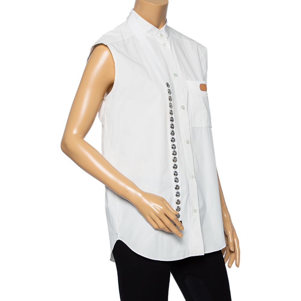 

Louis Vuitton White Cotton Neck Strap Detail Sleeveless Oversized Shirt