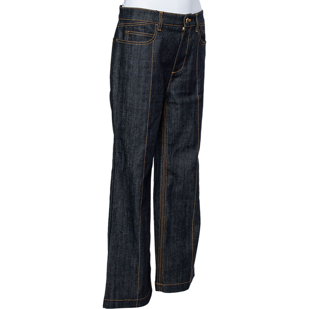 

Louis Vuitton Navy Blue Denim Patch Pocket Detail Flared Leg Cropped Jeans