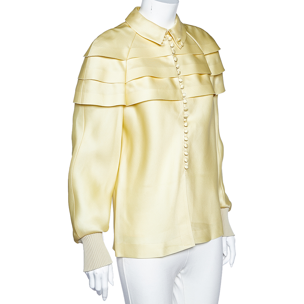 

Louis Vuitton Cream Silk Ruffled Button Front Top