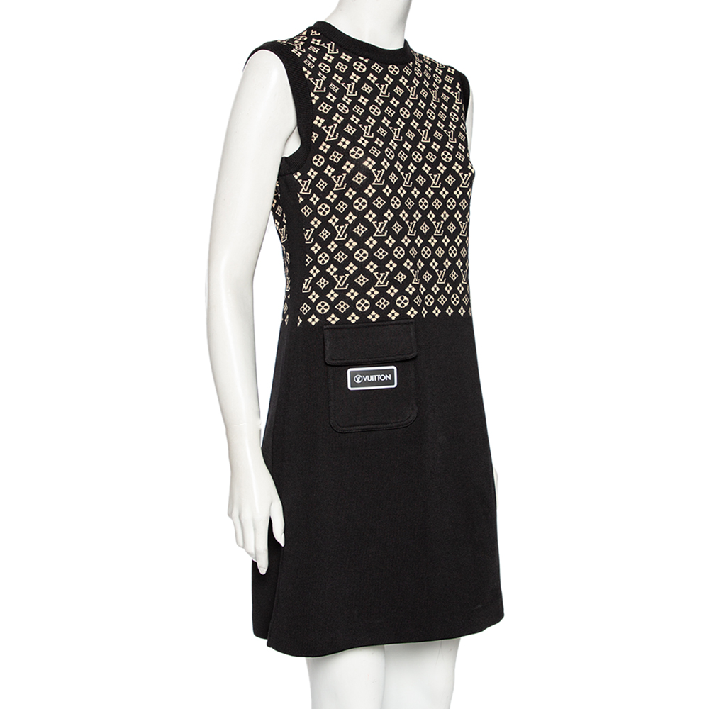 

Louis Vuitton Black Monogram Silk Knit Pocket Detailed Short Dress