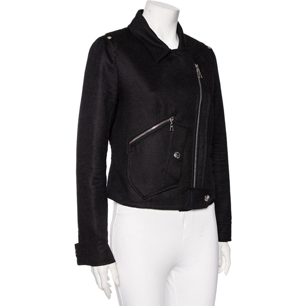 

Louis Vuitton Black Cashmere Diagonal Zipper Front Cropped Jacket