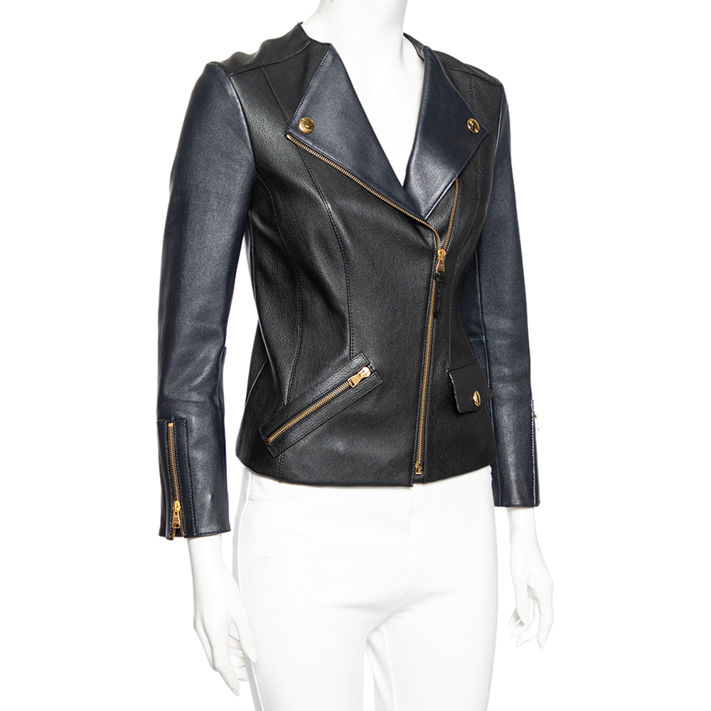 

Louis Vuitton Black Leather Zip Front Jacket