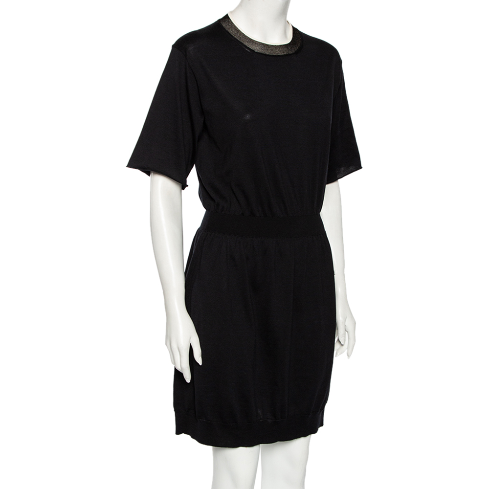 

Louis Vuitton Black Silk Knit Lurex Trim Detail T-Shirt Dress