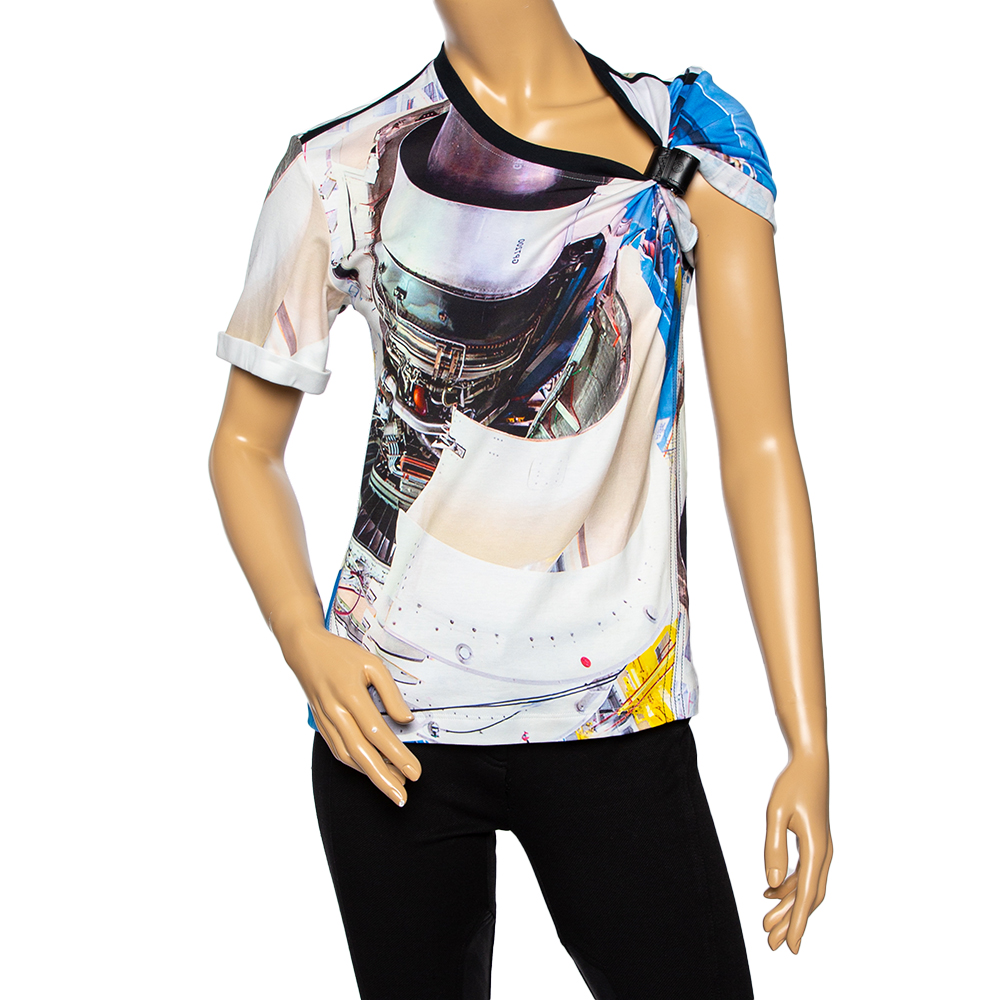 Pre-owned Louis Vuitton Multicolored Printed Cotton Buckled Sleeve Detail T-shirt M