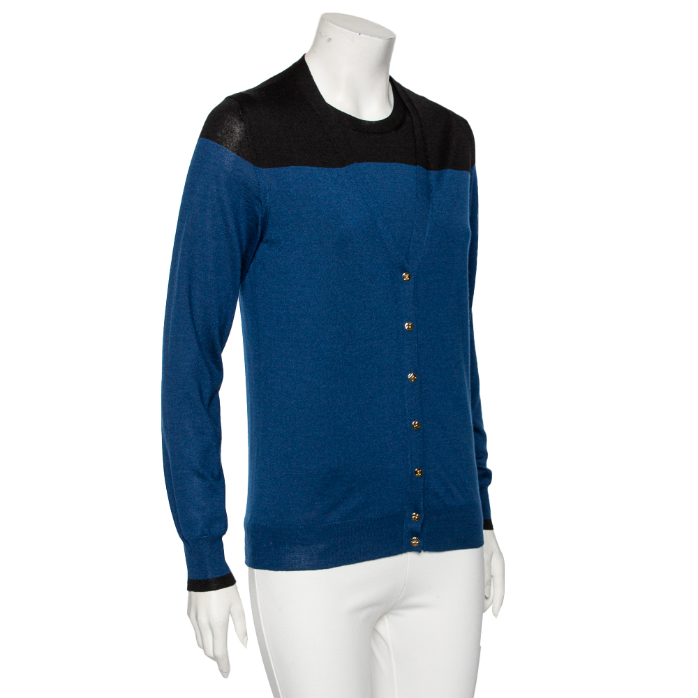 

Louis Vuitton Blue-Black Paneled Silk Wool and Cashmere Top & Cardigan Set
