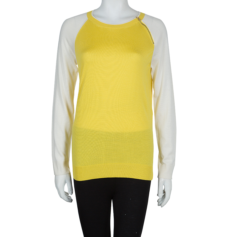 

Louis Vuitton Yellow and White Shoulder Zip Detail Sweater