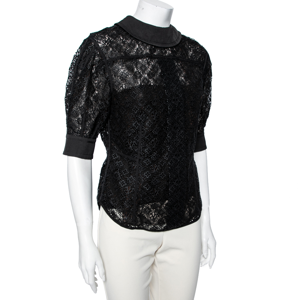 

Louis Vuitton Black Lace Button Back Detail Top