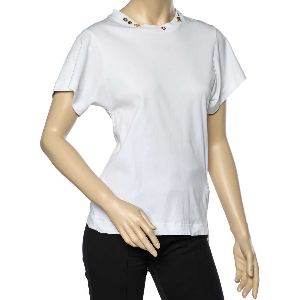 

Louis Vuitton White Embellished Cotton Side Strap Detail T-Shirt