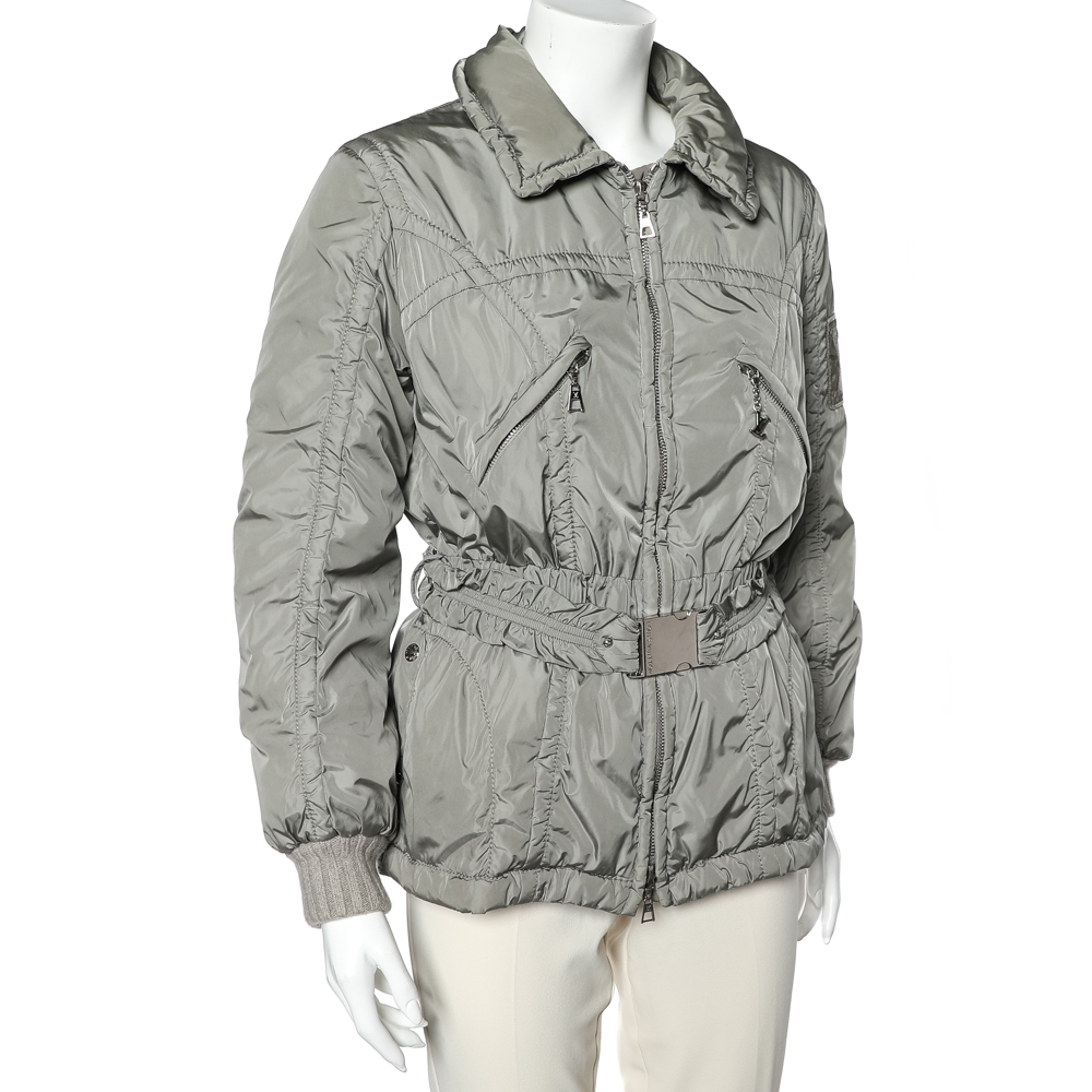 

Louis Vuitton Light Grey Quilted Synthetic Belted Zip Front Jacket