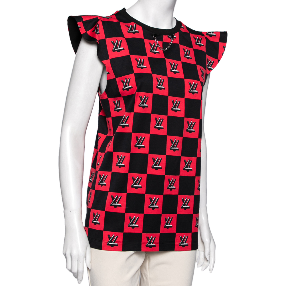 

Louis Vuitton Black and Pink Logo Checkered Knit Sleeveless Top, Multicolor