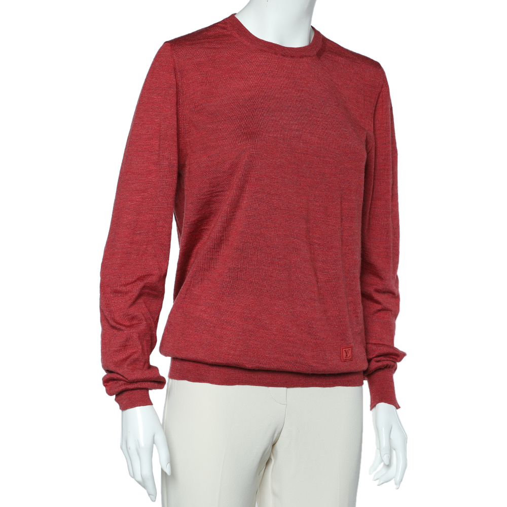 

Louis Vuitton Brick Red Wool & Silk Leather Patch Detail Crewneck Sweater