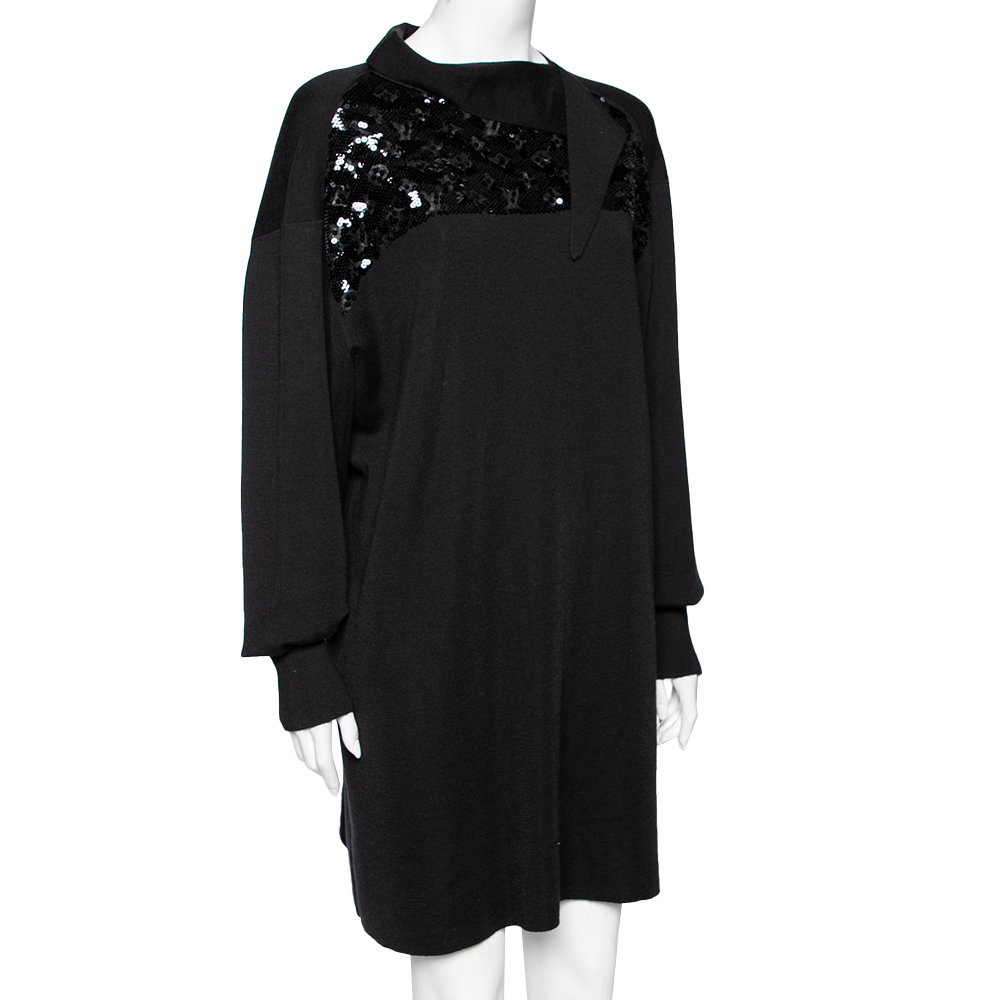 

Louis Vuitton Black Wool & Sequin Embellished Monogram Detailed Dress