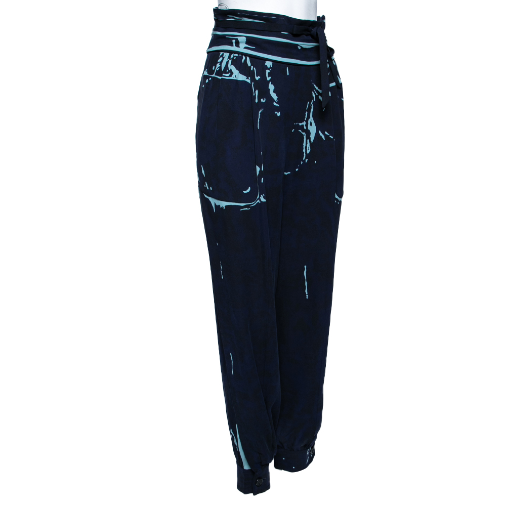 

Louis Vuitton Navy Blue Printed Silk Jogger Pants