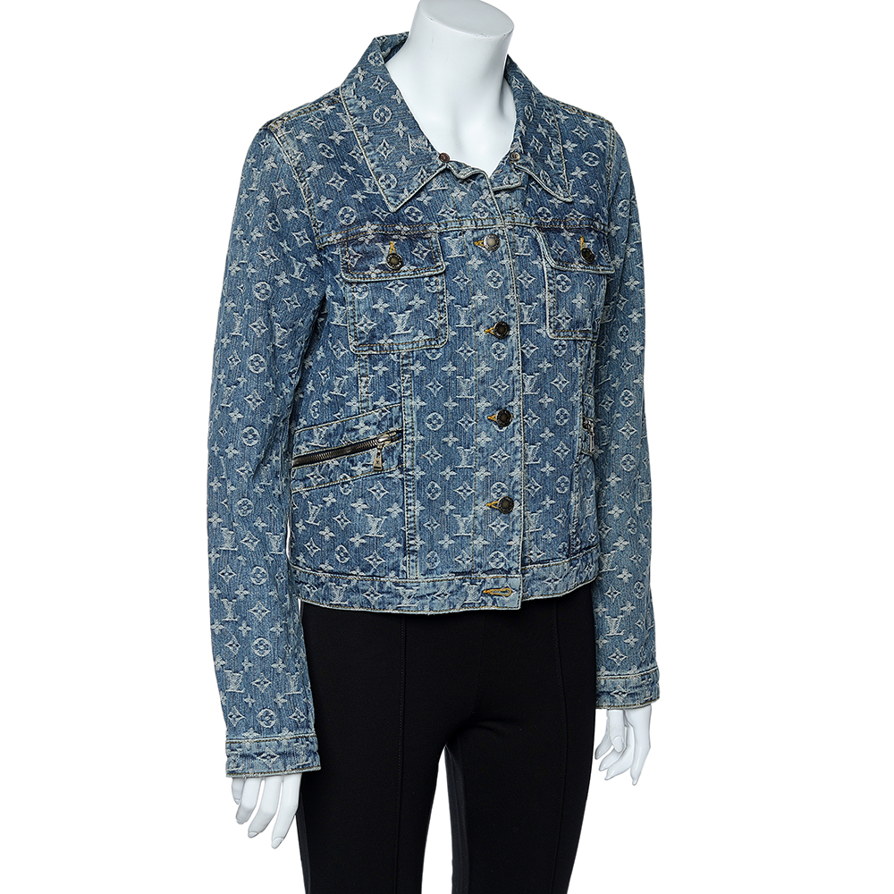 

Louis Vuitton Blue Logo Monogram Denim Button Front Jacket