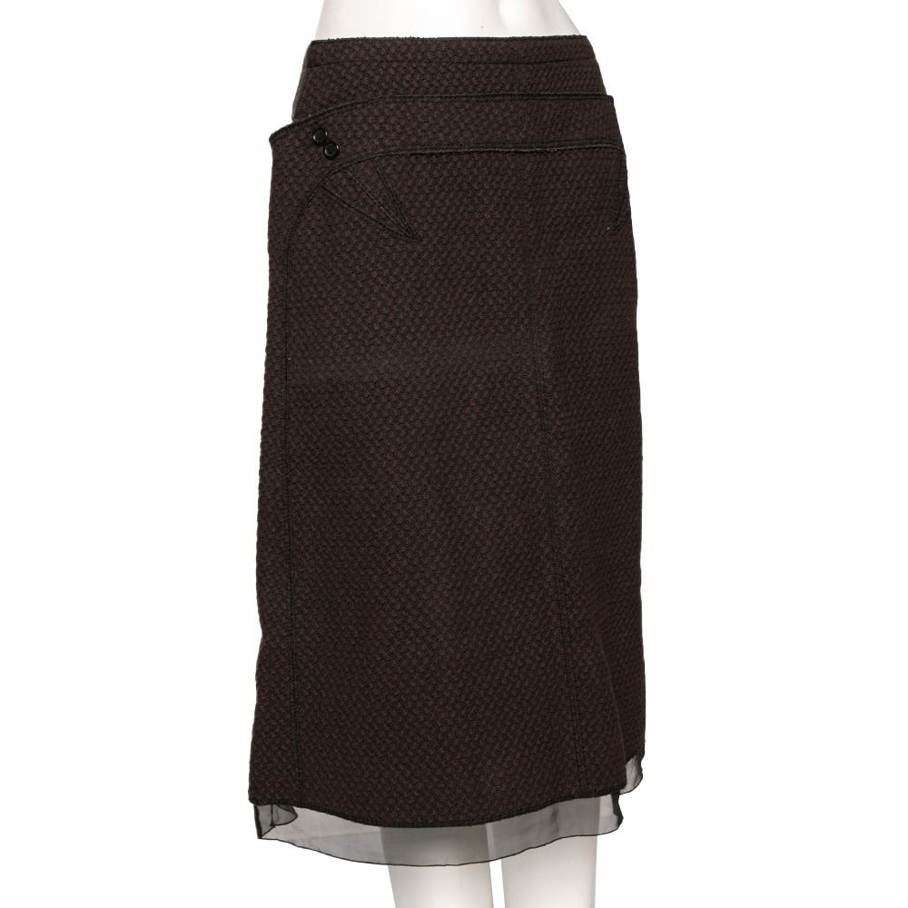 

Louis Vuitton Brown Textured Wool Midi Skirt