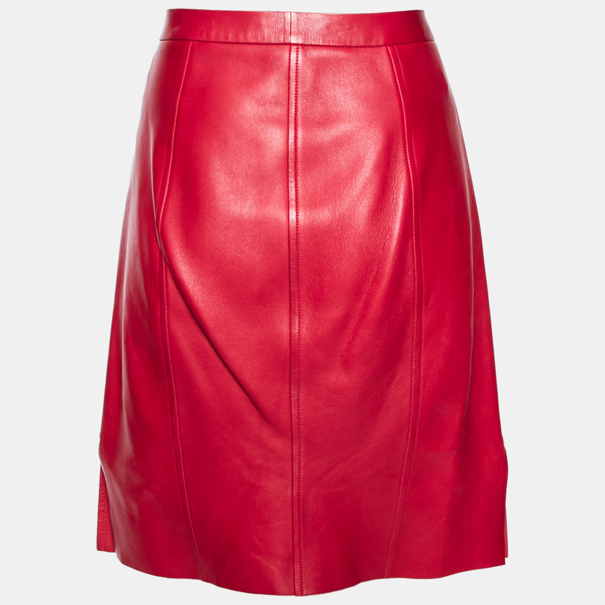 

Louis Vuitton Red Laser Cut Patterned Leather Skirt