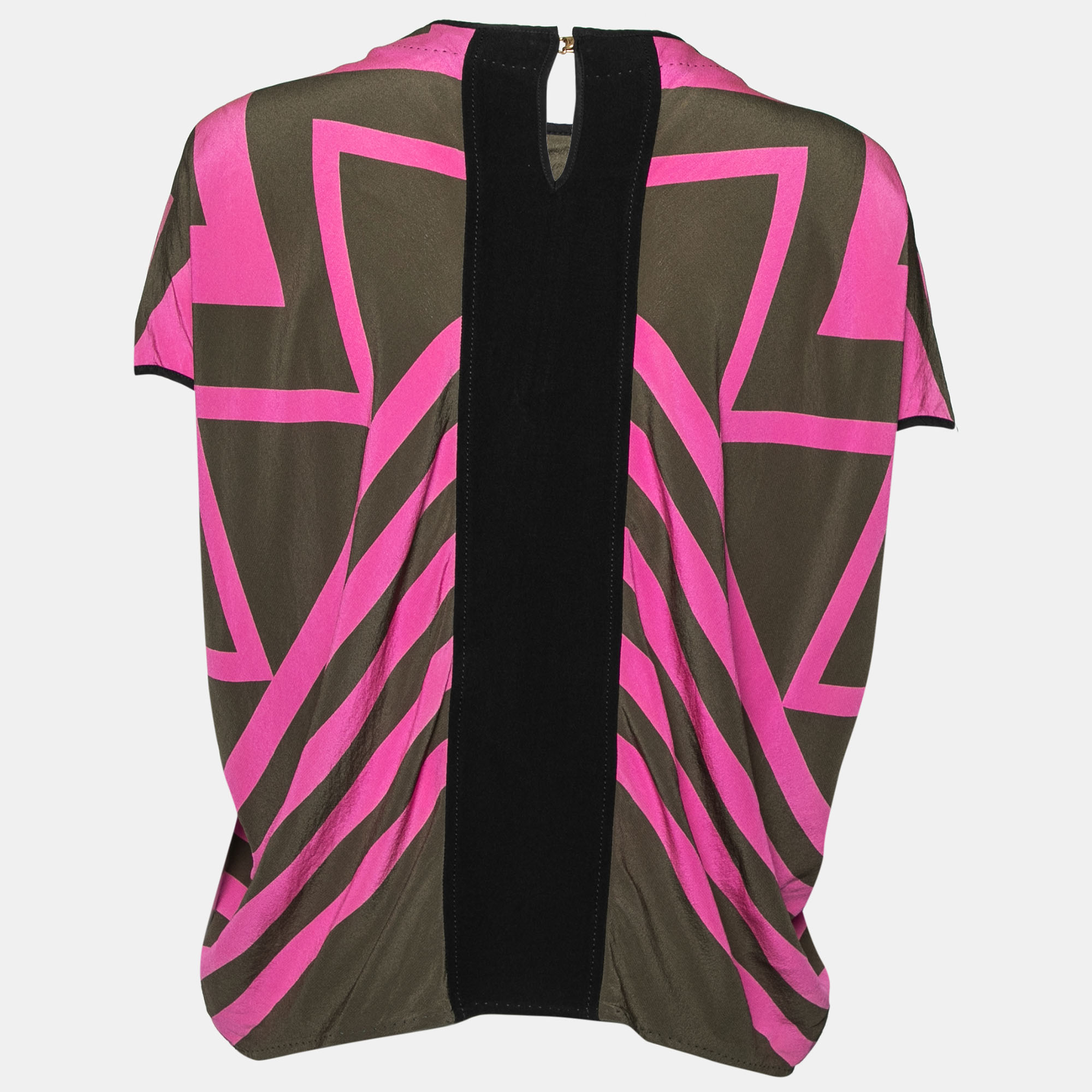 

Louis Vuitton Olive Green and Pink Printed Silk Blouse