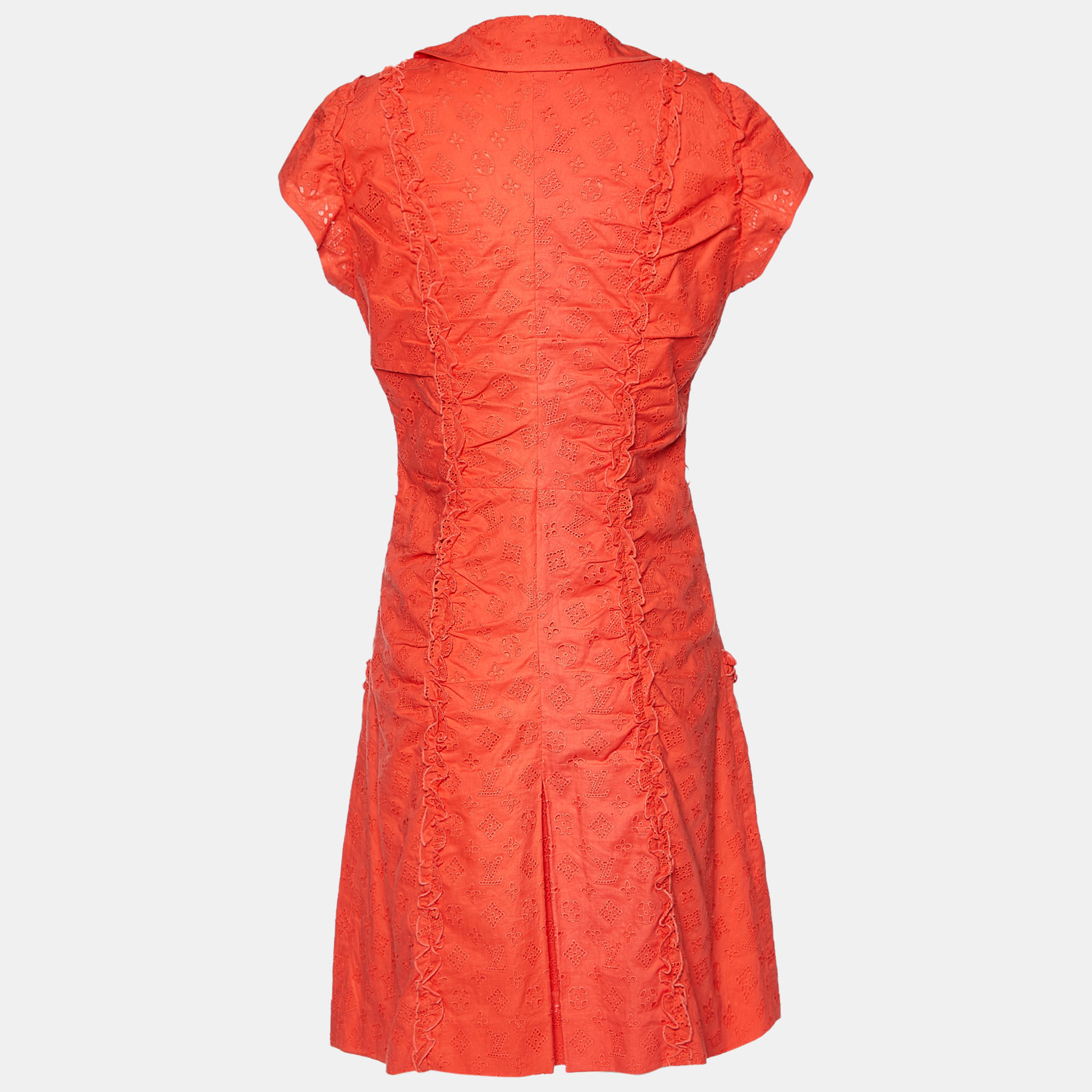 

Louis Vuitton Orange Cotton Eyelet Flared Dress