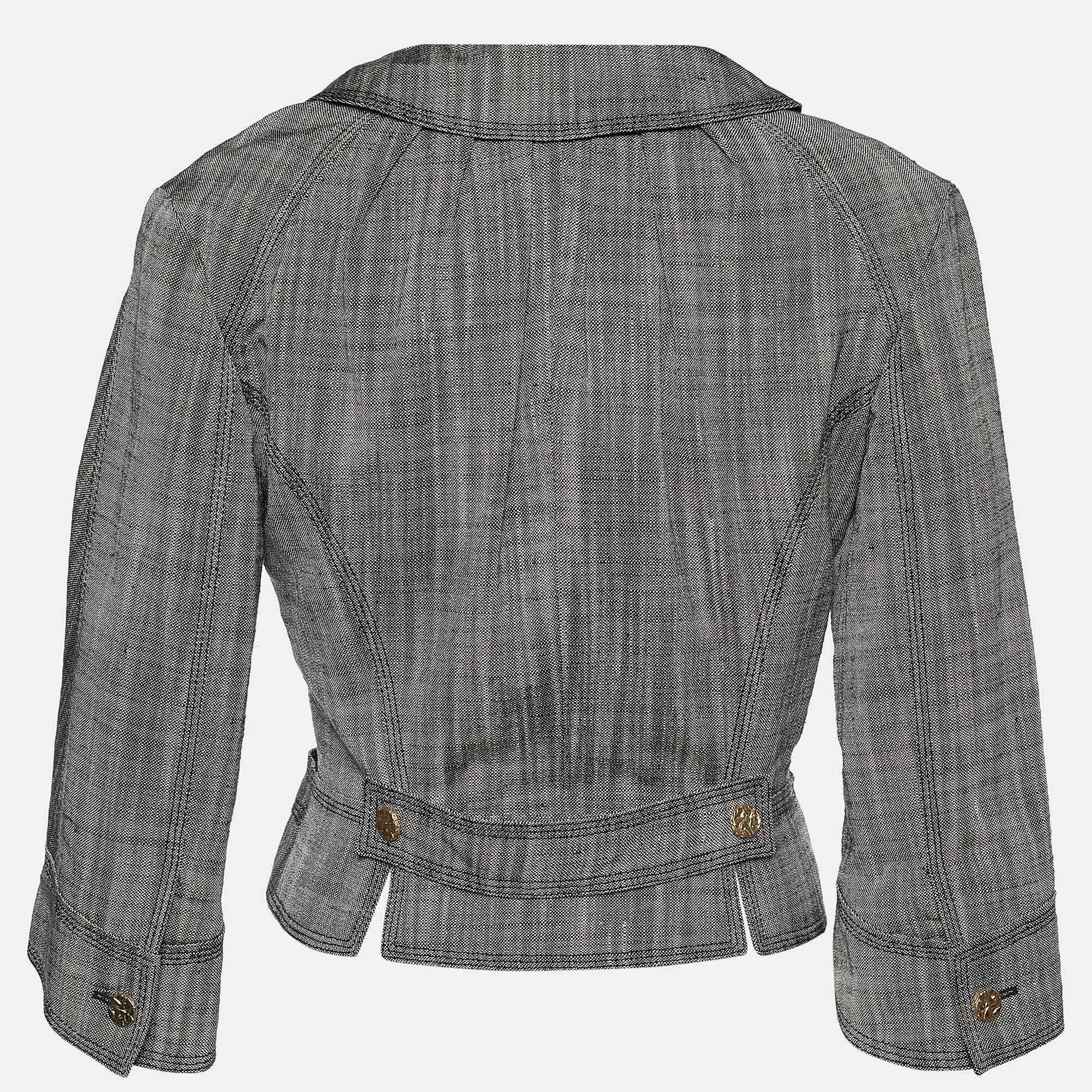 

Louis Vuitton Grey Textured Silk Double Breasted Cropped Blazer