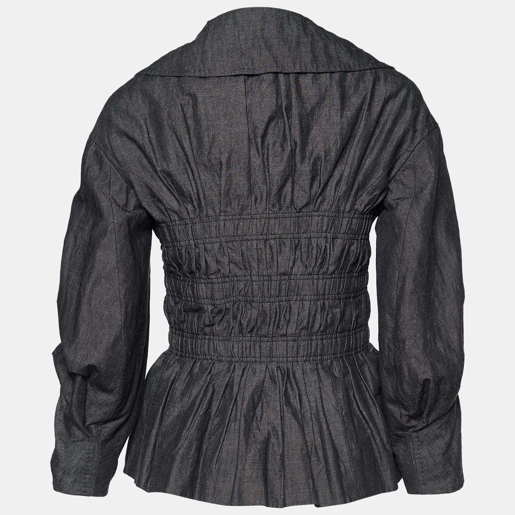 

Louis Vuitton Dark Blue Cotton & Ramie Ruched Jacket, Navy blue