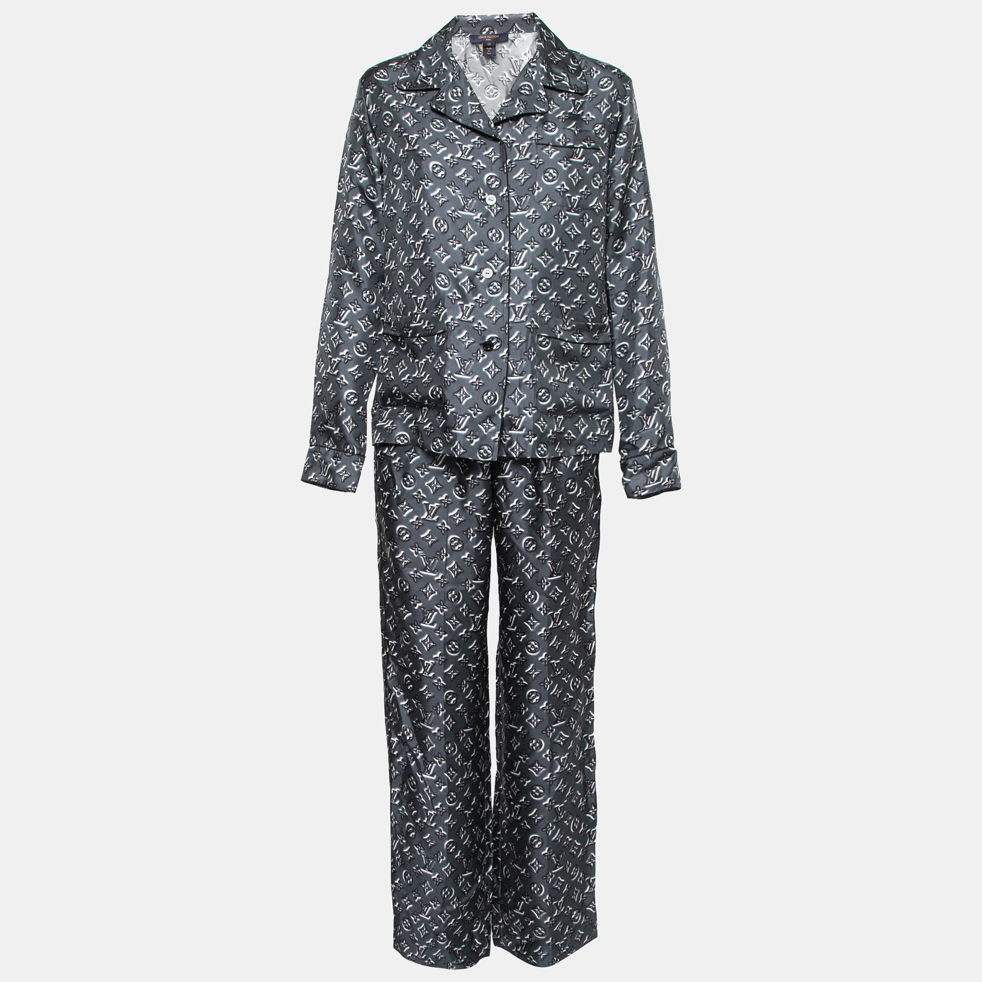 Louis Vuitton Black Monogram Silk Escale Pajama Set Size 38/36