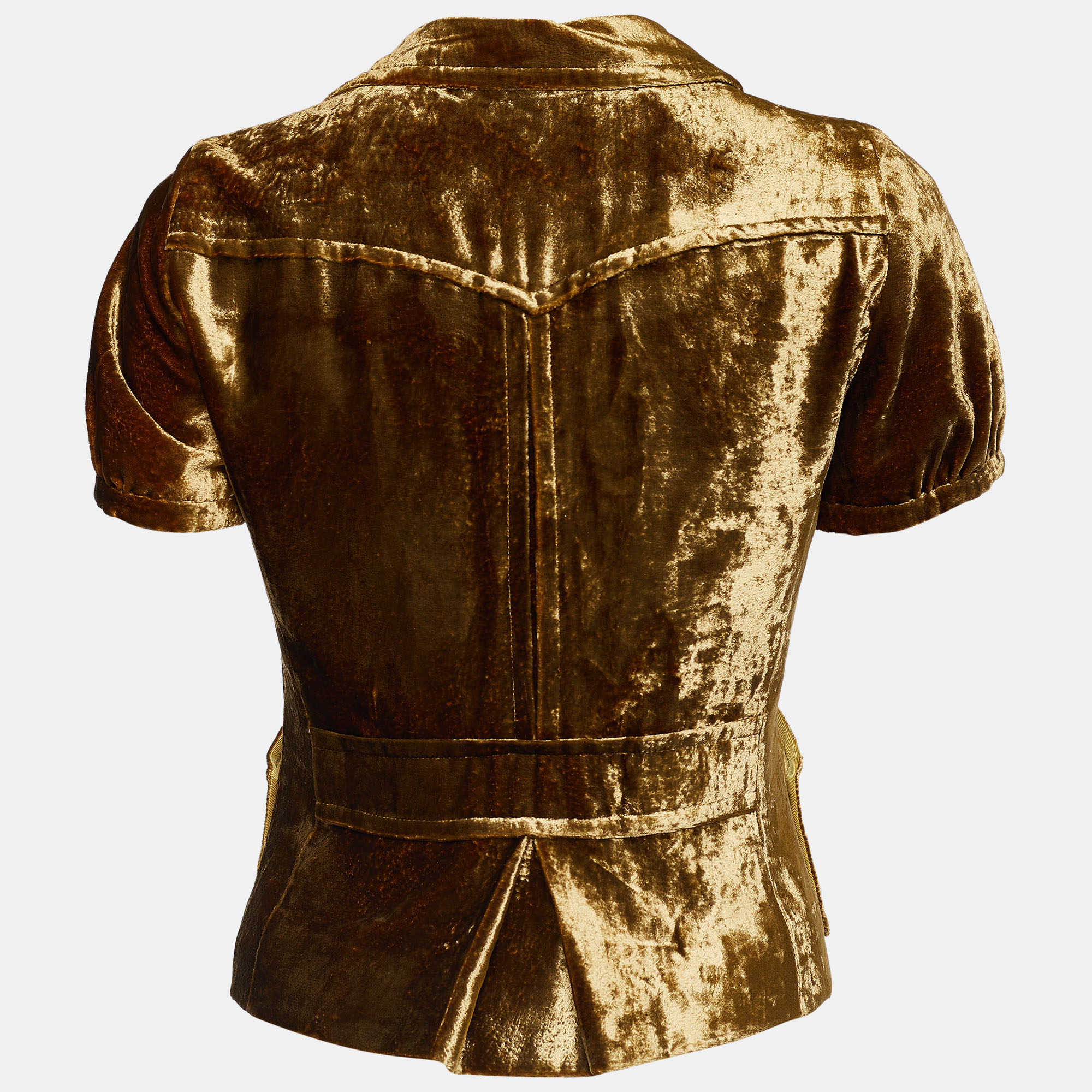 

Louis Vuitton Gold Velvet Zip Front Cropped Jacket